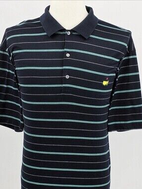 Masters Polo Shirt Mens XL Navy Stripe Golf Pima Cotton Augusta Logo Amen Corner